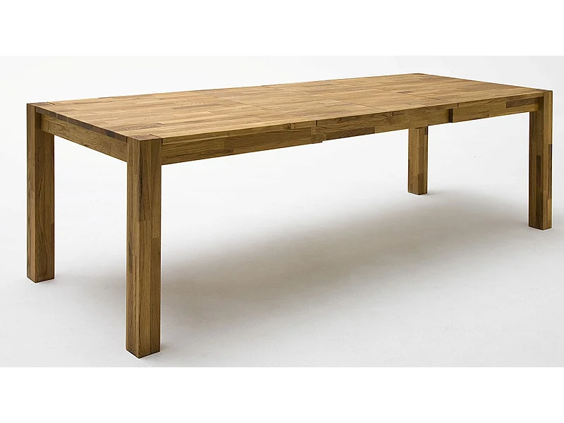 Table de salle à manger rectangulaire extensible en bois hêtre massif huilé coloris chêne sauvage - longueur 200-300 x hauteur 77 x profondeur 100 cm