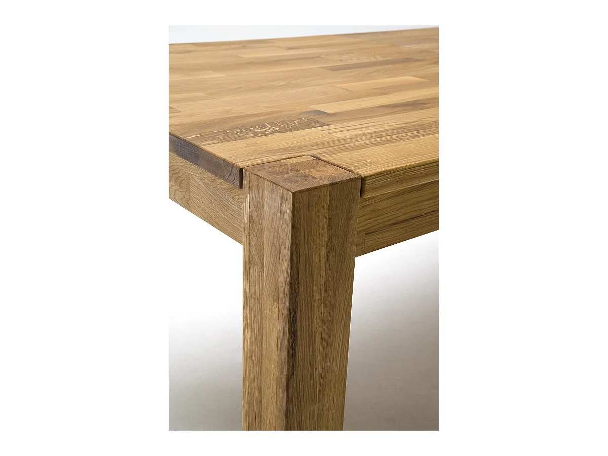 Table de salle à manger rectangulaire extensible en bois hêtre massif huilé coloris chêne sauvage - longueur 200-300 x hauteur 77 x profondeur 100 cm