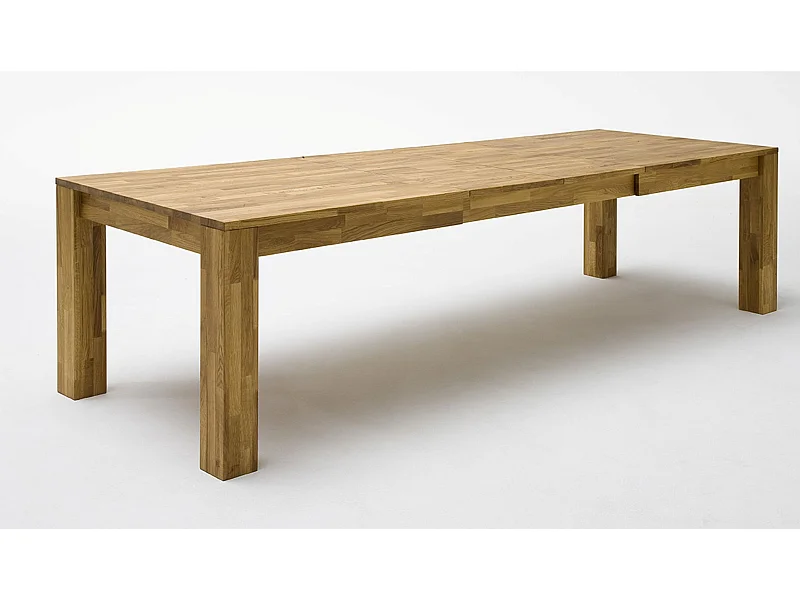 Table de salle à manger rectangulaire extensible en bois hêtre massif huilé coloris naturel - longueur 200-300 x hauteur 77 x profondeur 100 cm