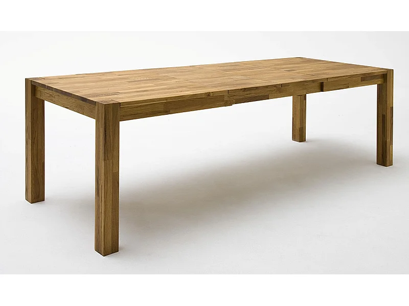 Table de salle à manger rectangulaire extensible en bois hêtre massif huilé coloris chêne sauvage - longueur 160-250 x hauteur 77 x profondeur 90 cm