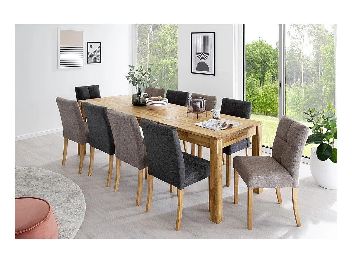 Table de salle à manger rectangulaire extensible en bois hêtre massif huilé coloris chêne sauvage - longueur 160-250 x hauteur 77 x profondeur 90 cm