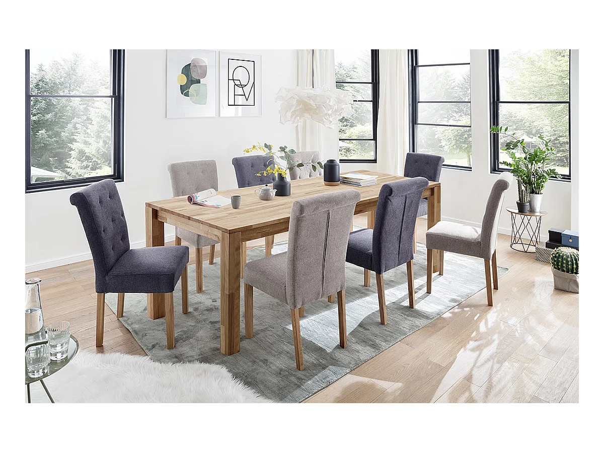 Table de salle à manger rectangulaire extensible en bois hêtre massif huilé coloris chêne sauvage - longueur 160-250 x hauteur 77 x profondeur 90 cm