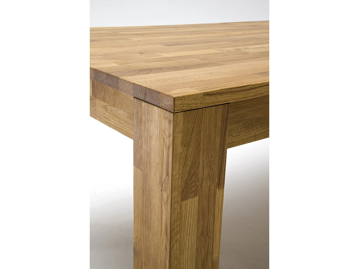 Table de salle à manger rectangulaire extensible en bois hêtre massif huilé coloris chêne sauvage - longueur 160-250 x hauteur 77 x profondeur 90 cm