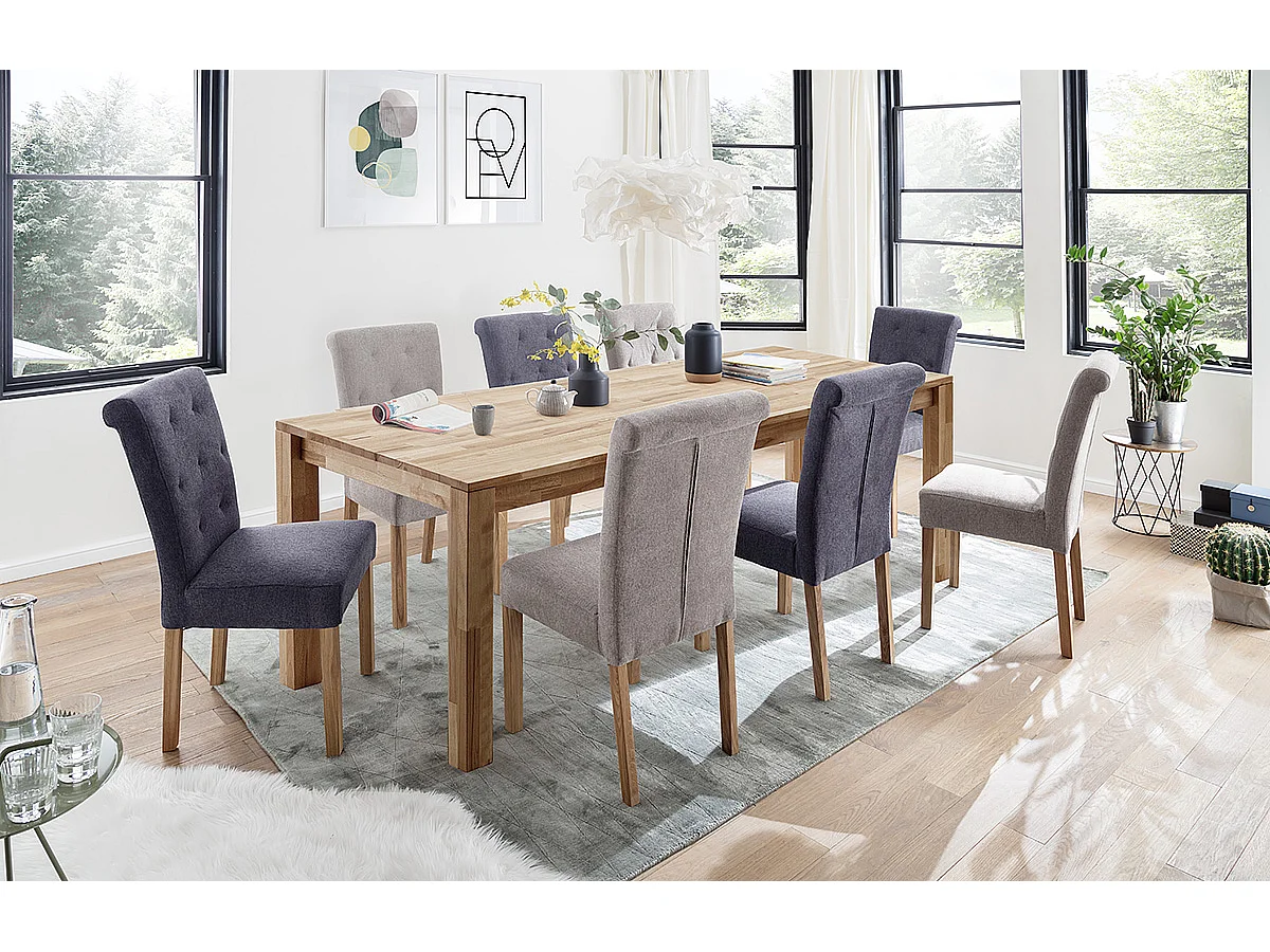 Table de salle à manger rectangulaire extensible en bois hêtre massif huilé coloris chêne sauvage - longueur 160-250 x hauteur 77 x profondeur 90 cm