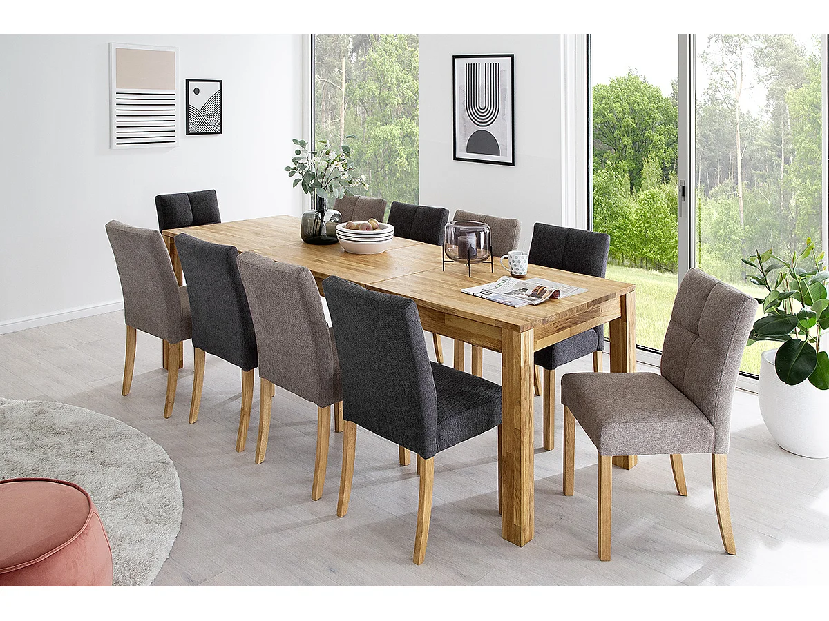 Table de salle à manger rectangulaire extensible en bois hêtre massif huilé coloris chêne sauvage - longueur 160-250 x hauteur 77 x profondeur 90 cm