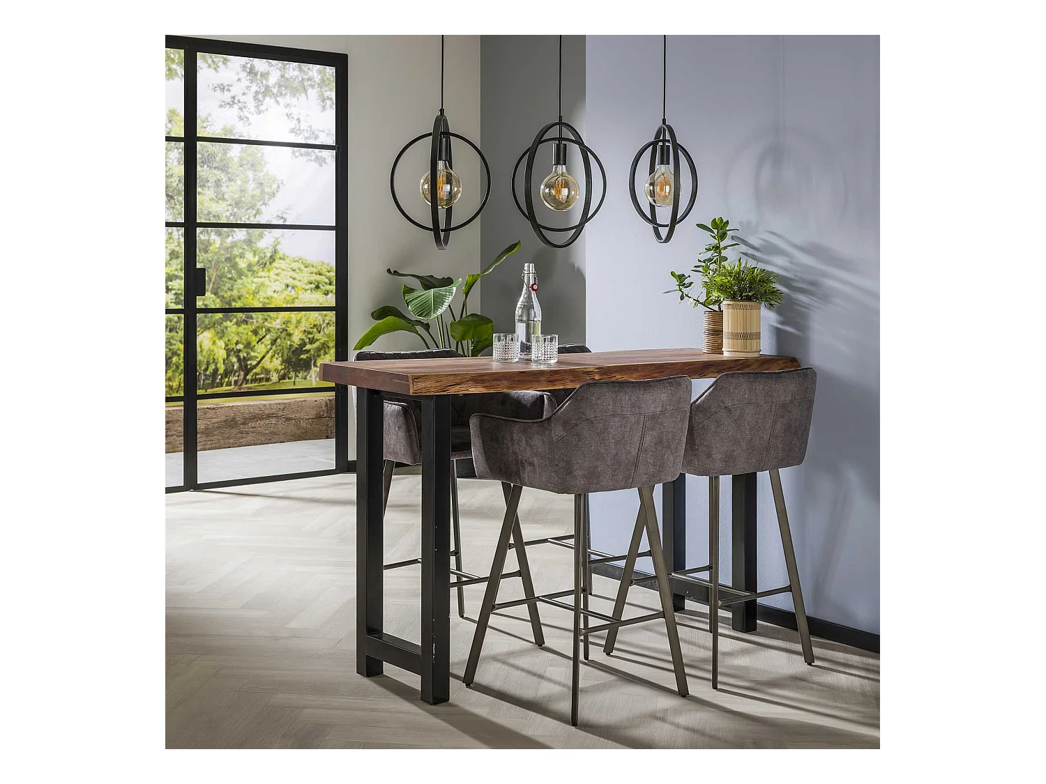 Table de bar tronc d'arbre - 150cm de large - 4 personnes - 50x150x92