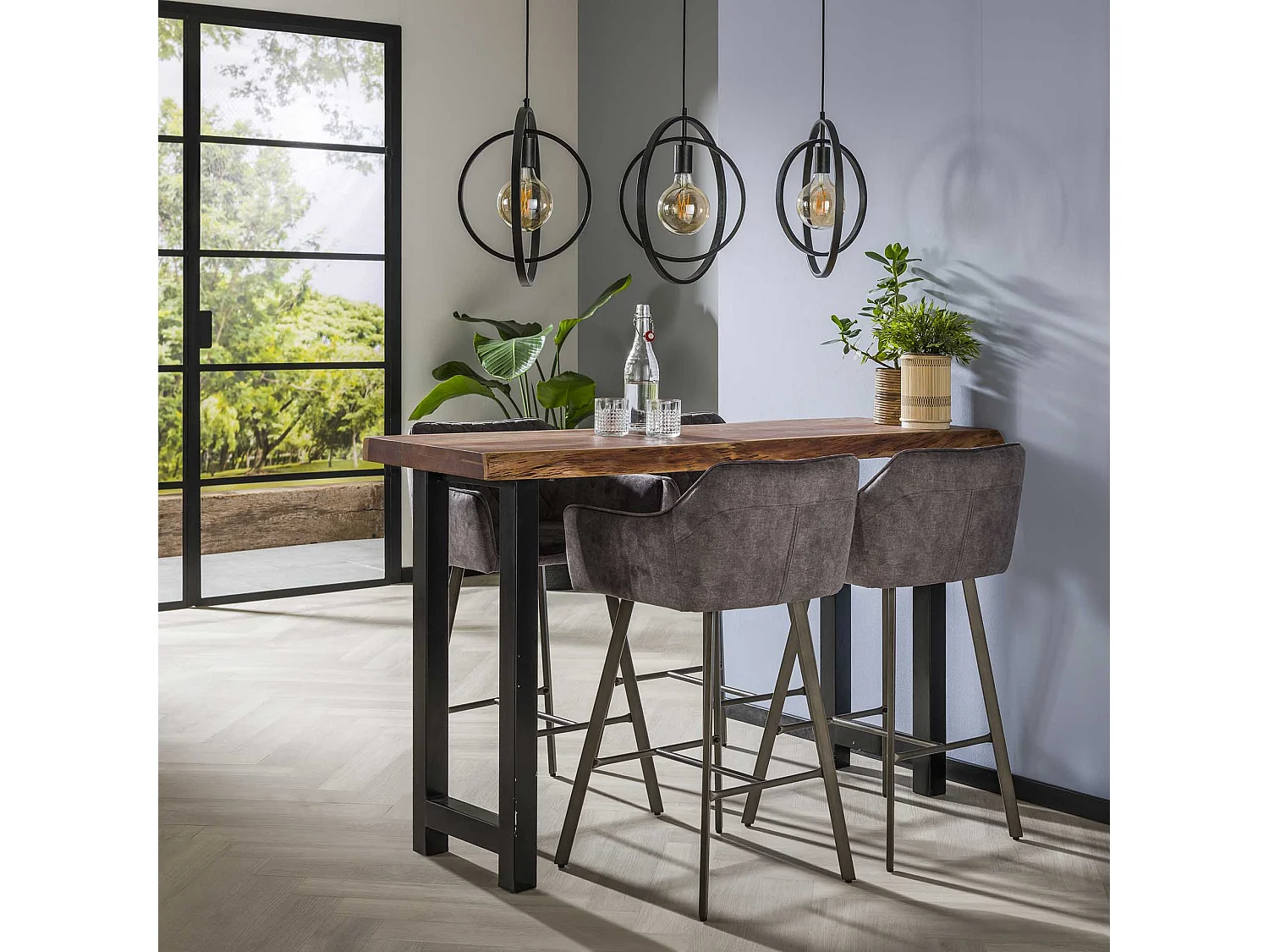 Table de bar tronc d'arbre - 150cm de large - 4 personnes - 50x150x92