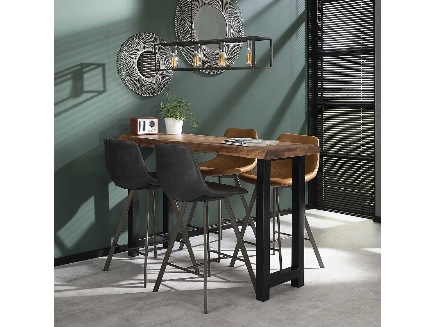 Table de bar tronc d'arbre - 150cm de large - 4 personnes - 50x150x92