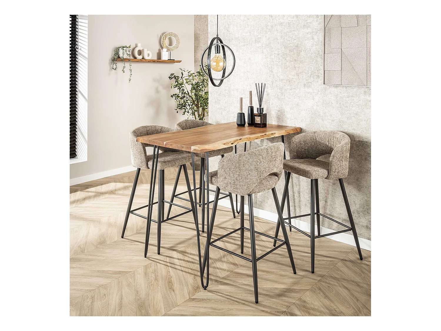 Table de bar Edge - Bois d'acacia massif - Industriel - 130x70x92