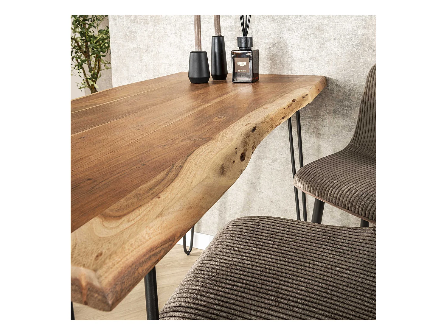 Table de bar Edge - Bois d'acacia massif - Industriel - 130x70x92