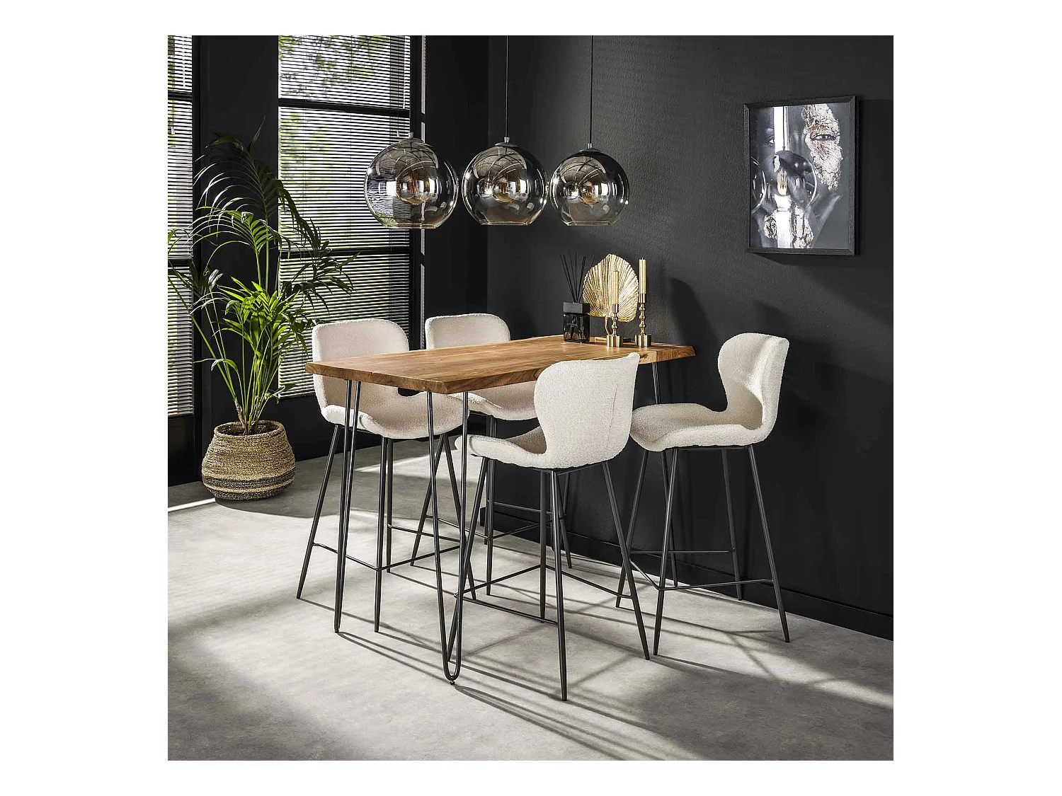 Table de bar Edge - Bois d'acacia massif - Industriel - 130x70x92