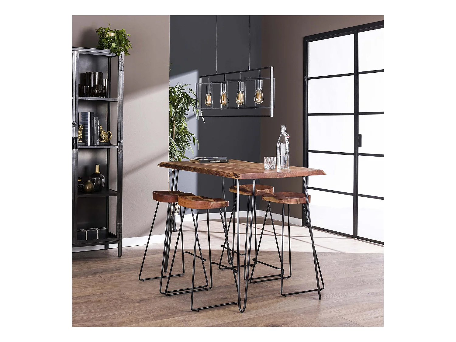 Table de bar Edge - Bois d'acacia massif - Industriel - 130x70x92