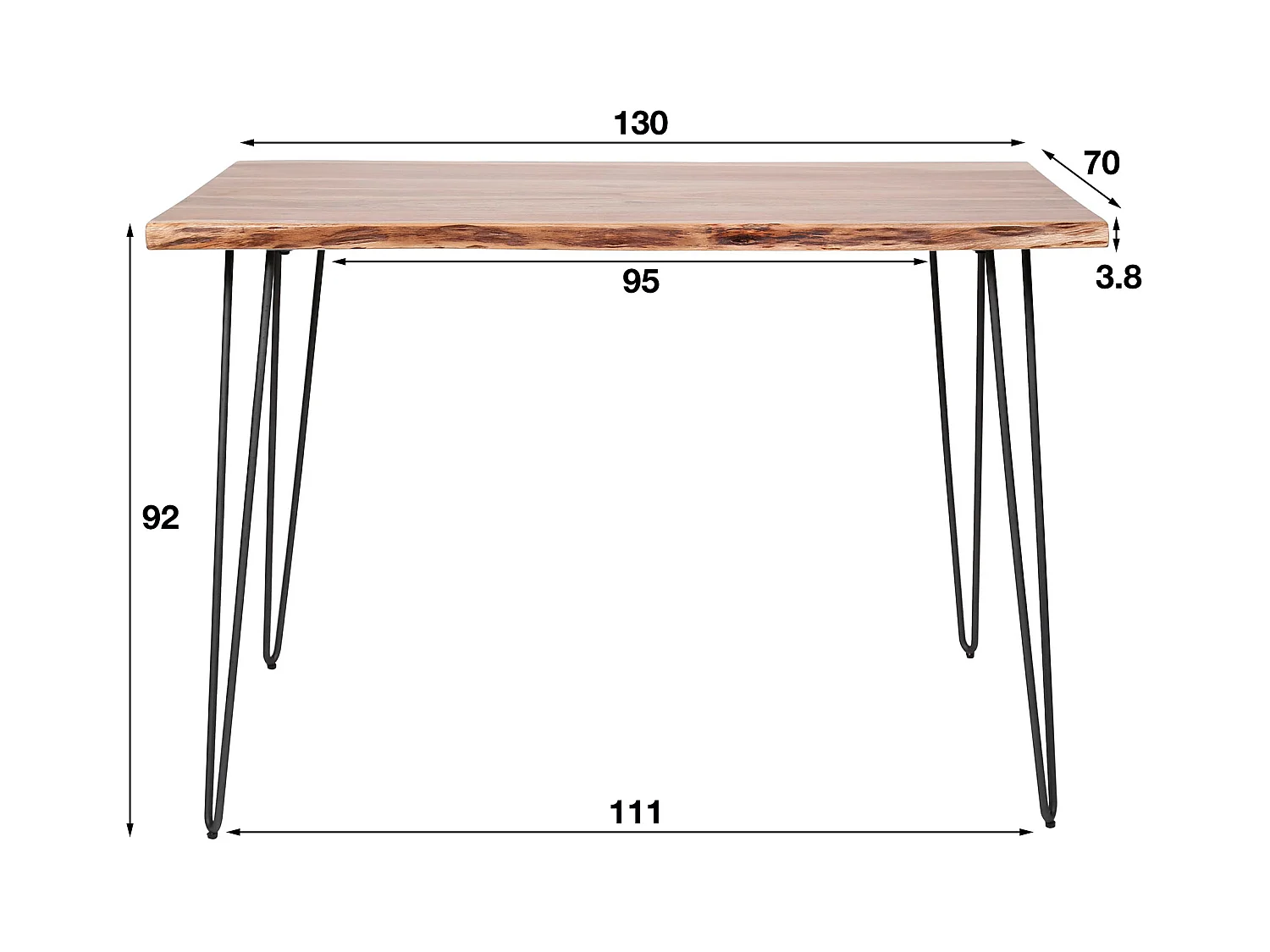 Table de bar Edge - Bois d'acacia massif - Industriel - 130x70x92