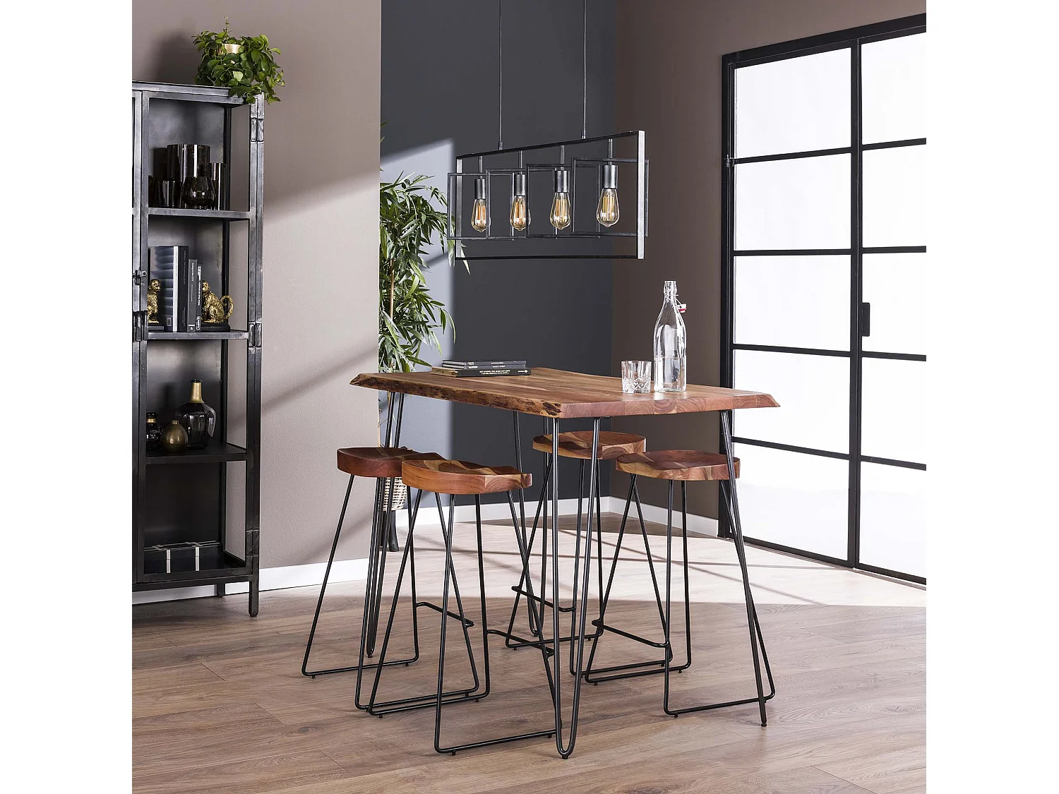 Table de bar Edge - Bois d'acacia massif - Industriel - 130x70x92