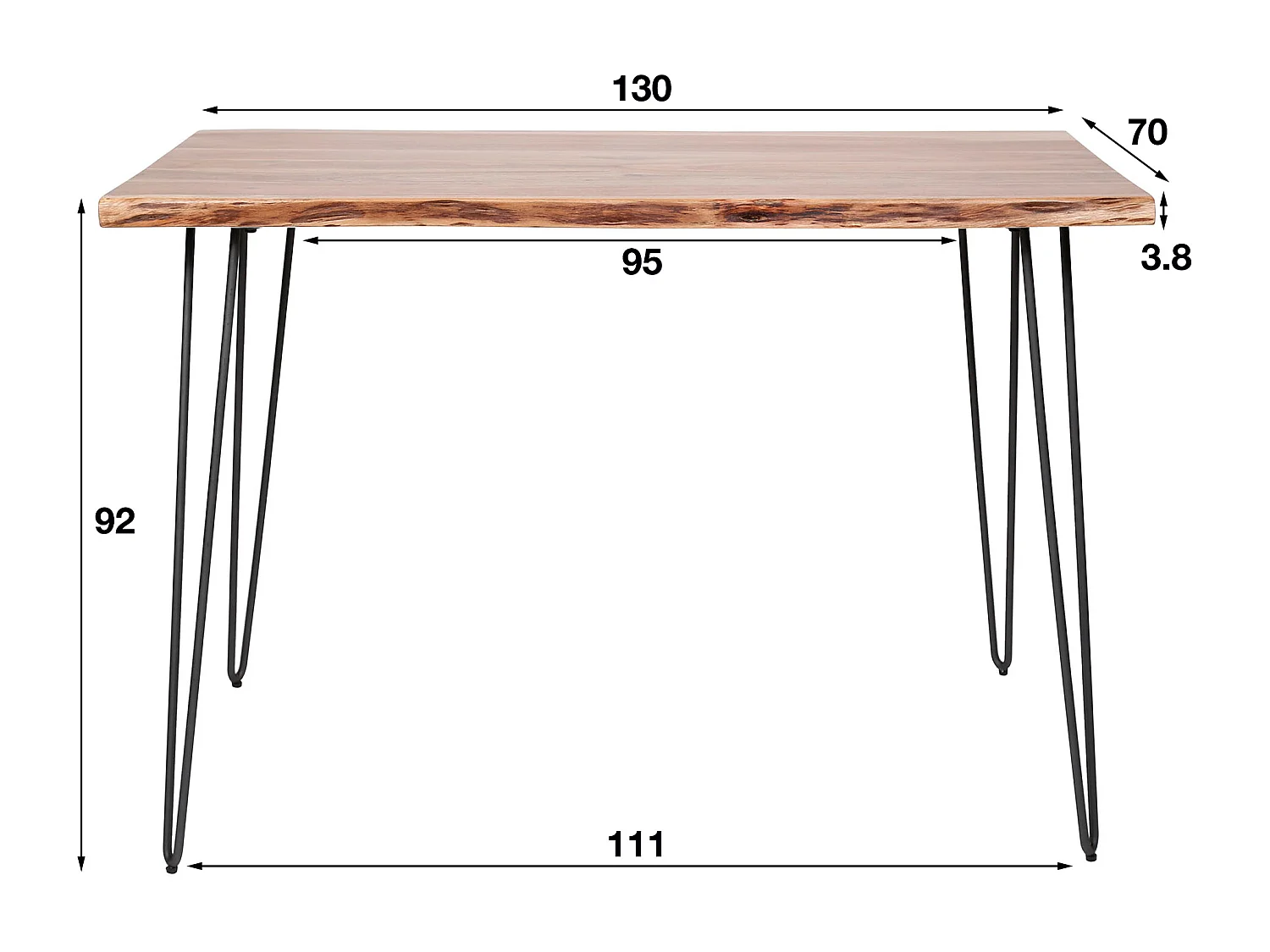Table de bar Edge - Bois d'acacia massif - Industriel - 130x70x92