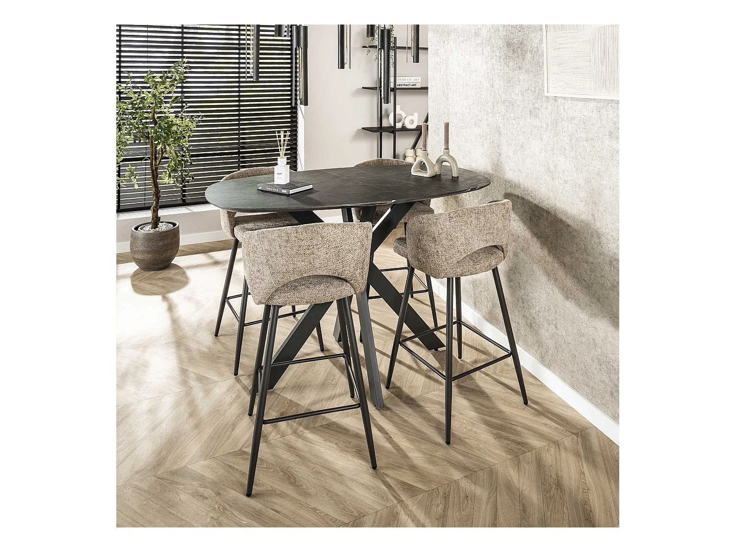 Table de bar ovale danoise à structure croisée - 3D noir marron