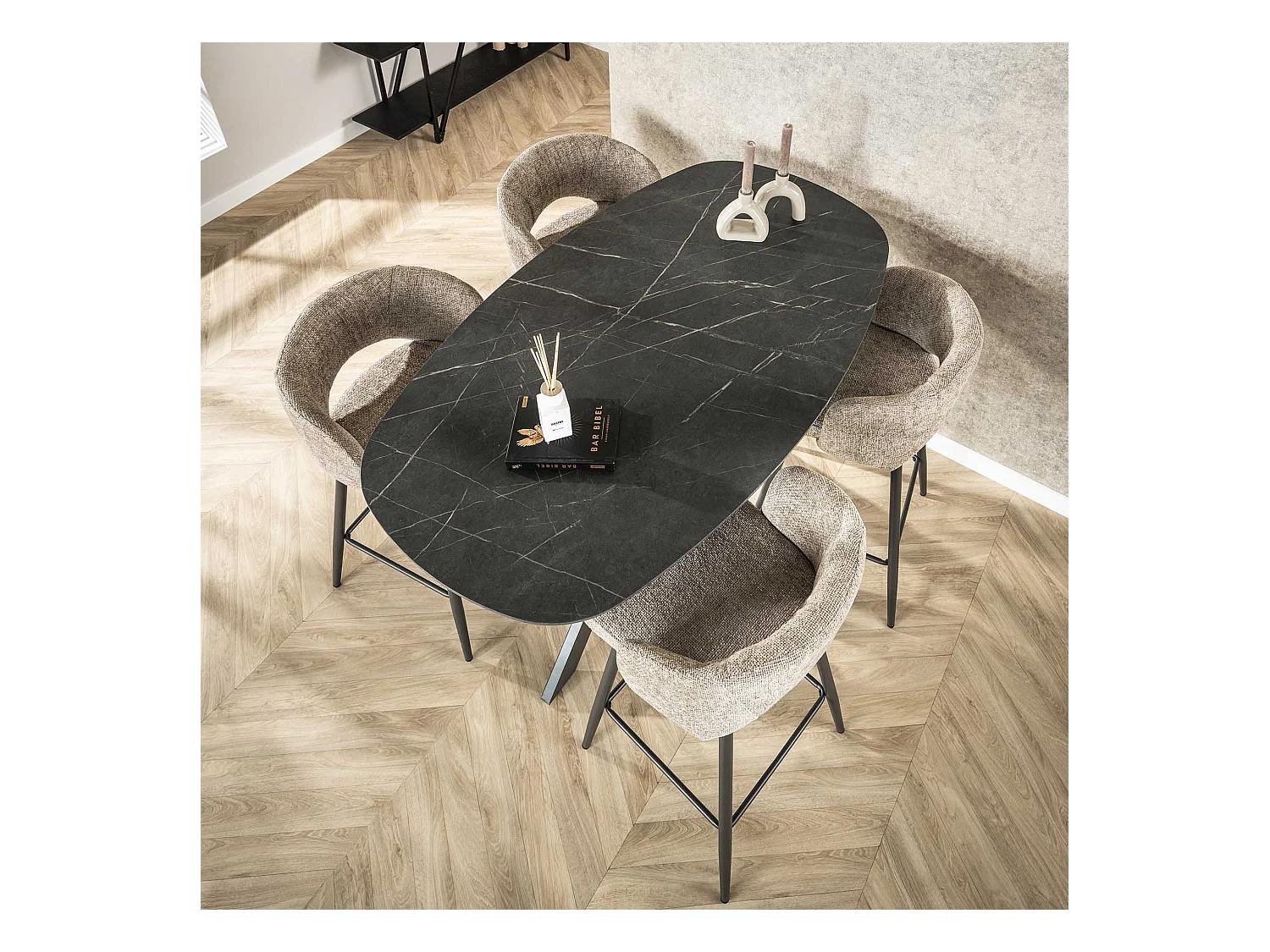 Table de bar ovale danoise à structure croisée - 3D noir marron