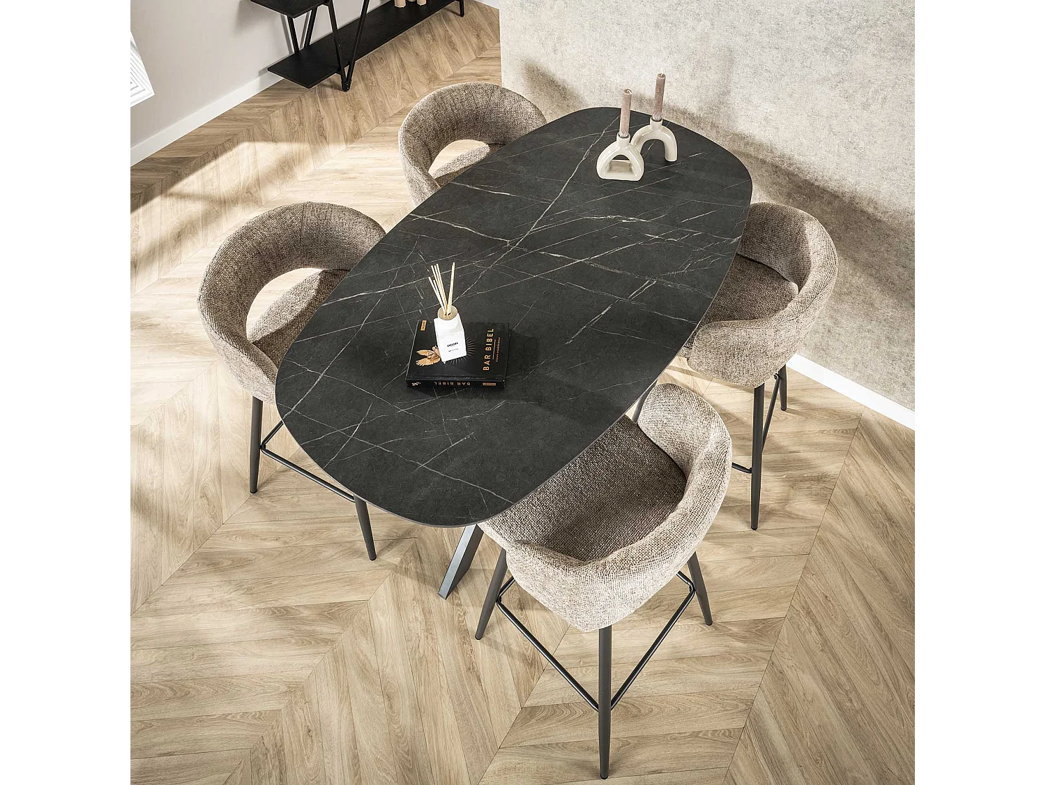 Table de bar ovale danoise à structure croisée - 3D noir marron