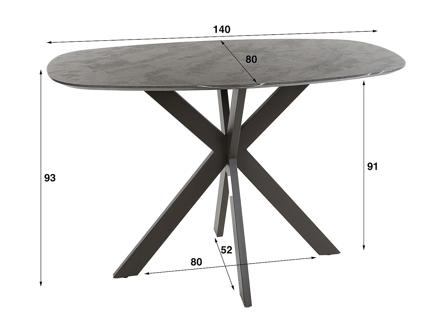 Table de bar ovale danoise à structure croisée - 3D noir marron