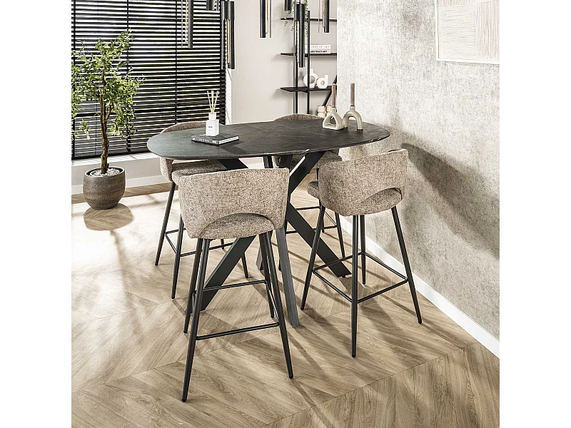 Table de bar ovale danoise à structure croisée - 3D noir marron