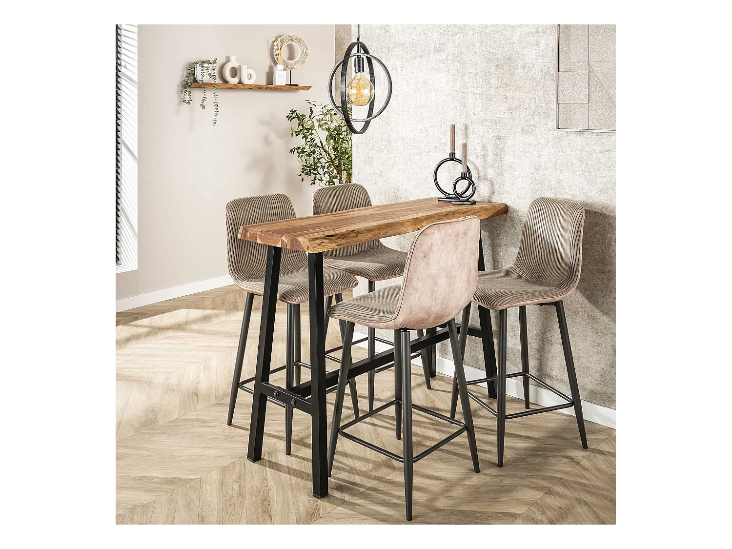 Table de bar Live Edge - 125 cm de large - 4 personnes - bois - marron