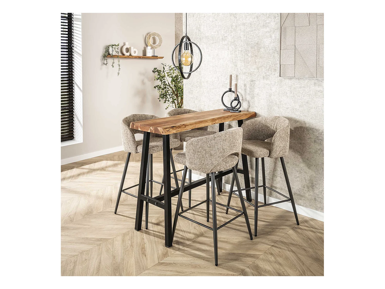 Table de bar Live Edge - 125 cm de large - 4 personnes - bois - marron