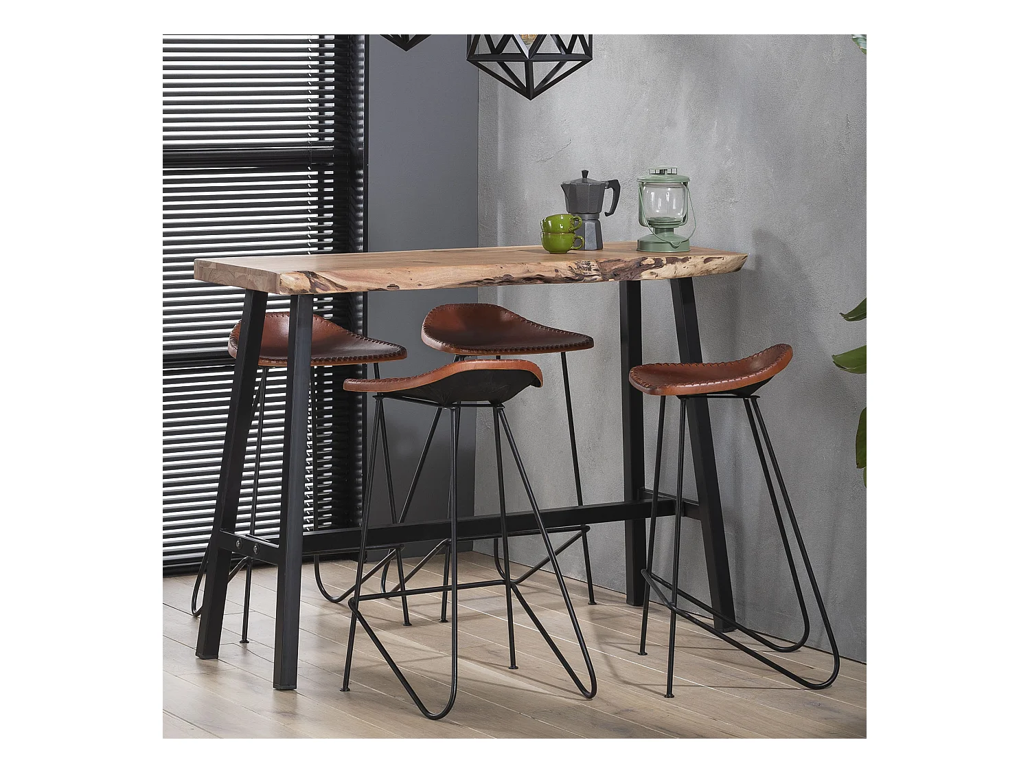 Table de bar Live Edge - 125 cm de large - 4 personnes - bois - marron