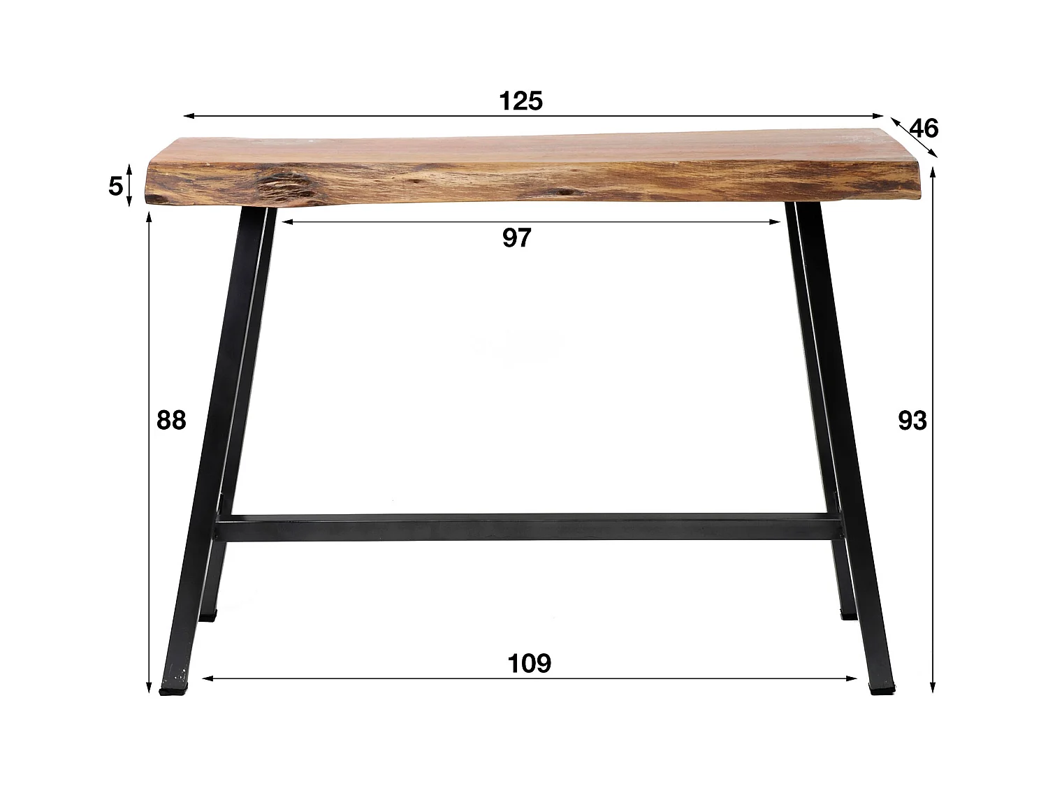 Table de bar Live Edge - 125 cm de large - 4 personnes - bois - marron