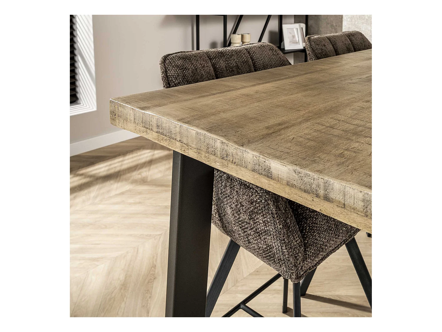 Table de bar industrielle - Bois de manguier massif - Transparent - Trapèze - 135 x 70 x 92 cm