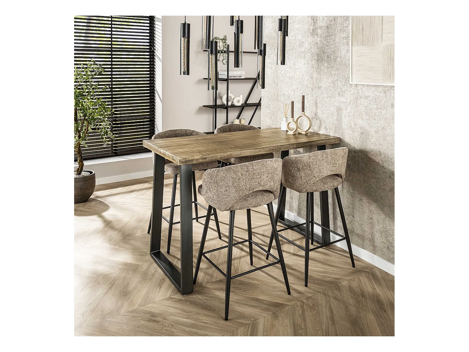 Table de bar industrielle - Bois de manguier massif - Transparent - Trapèze - 135 x 70 x 92 cm