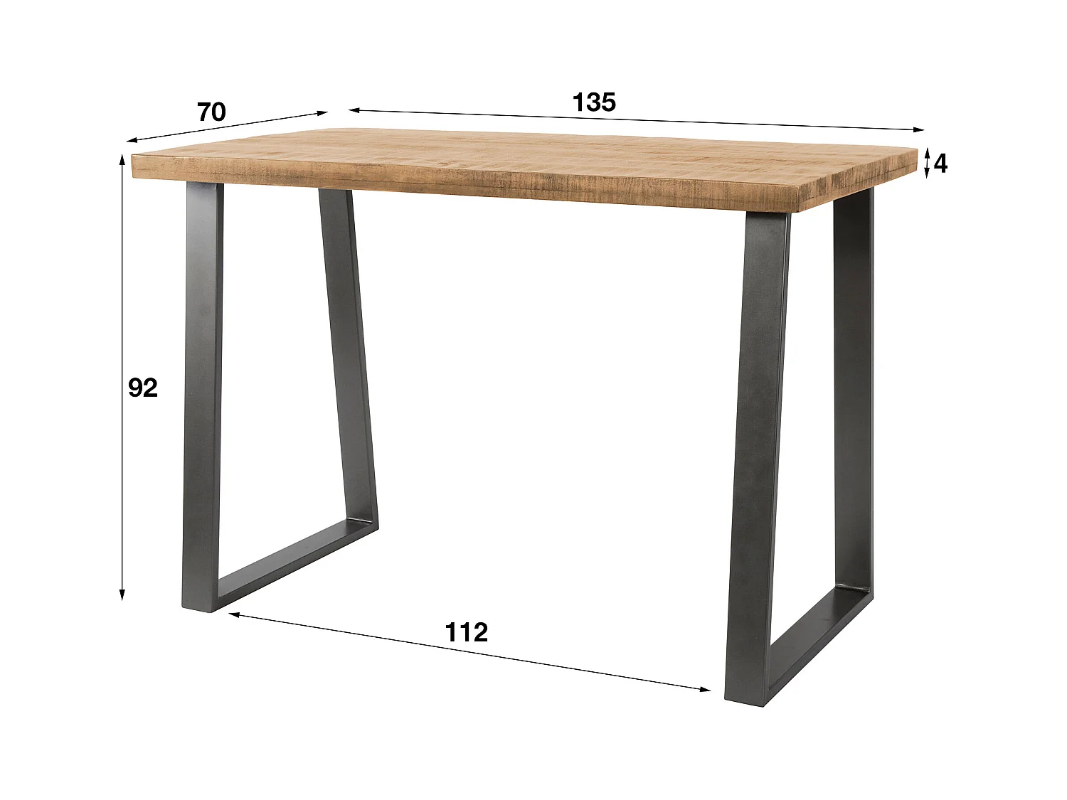 Table de bar industrielle - Bois de manguier massif - Transparent - Trapèze - 135 x 70 x 92 cm