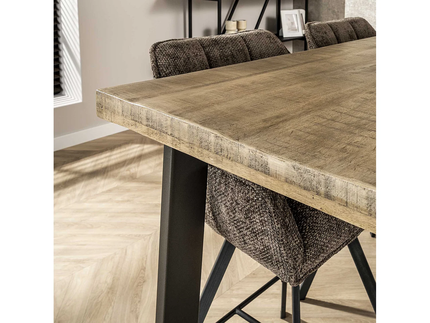 Table de bar industrielle - Bois de manguier massif - Transparent - Trapèze - 135 x 70 x 92 cm