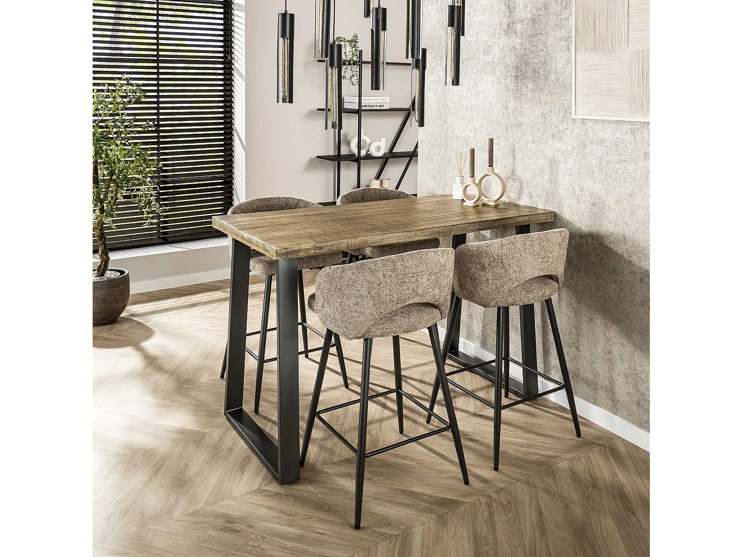 Table de bar industrielle - Bois de manguier massif - Transparent - Trapèze - 135 x 70 x 92 cm