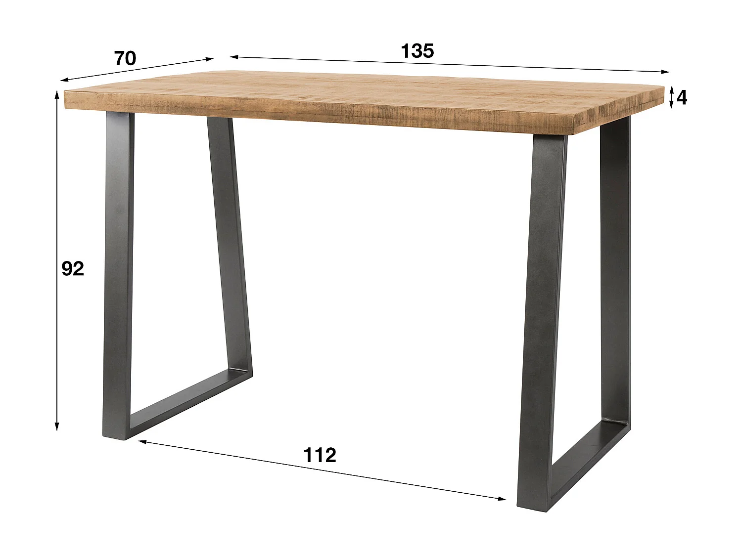 Table de bar industrielle - Bois de manguier massif - Transparent - Trapèze - 135 x 70 x 92 cm