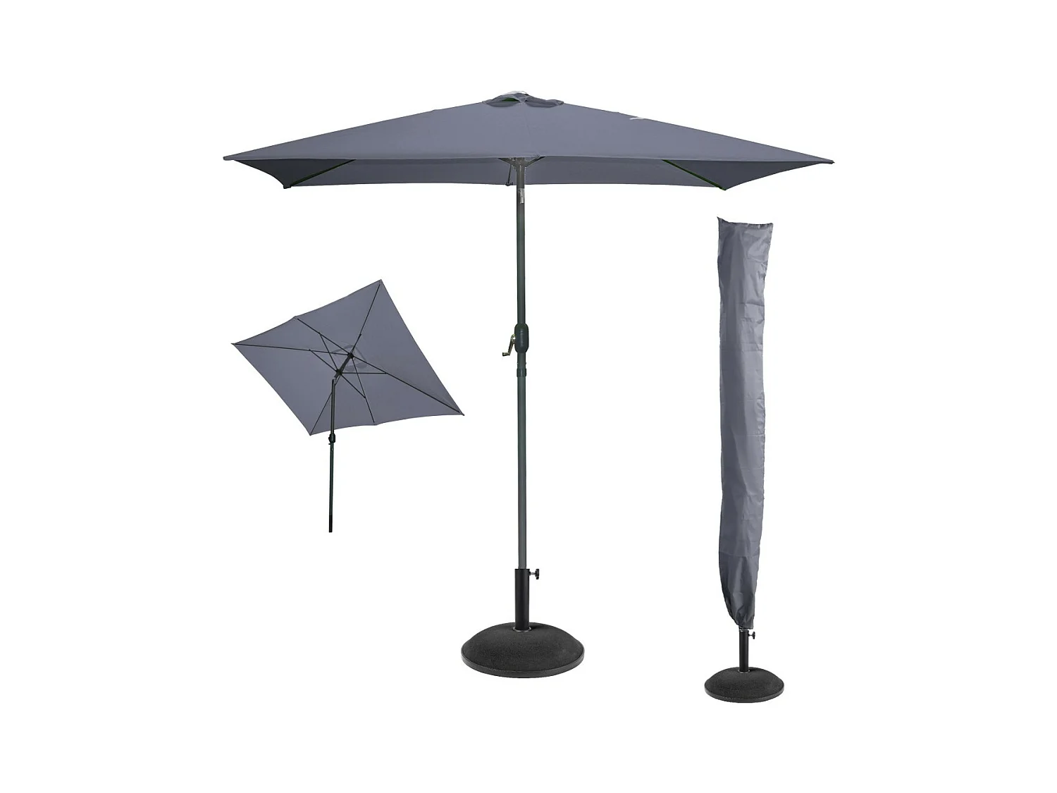 O indispensável verão: Guarda-sol inclinável cinza antracite + capa anti-UV + base de cimento 25Kg