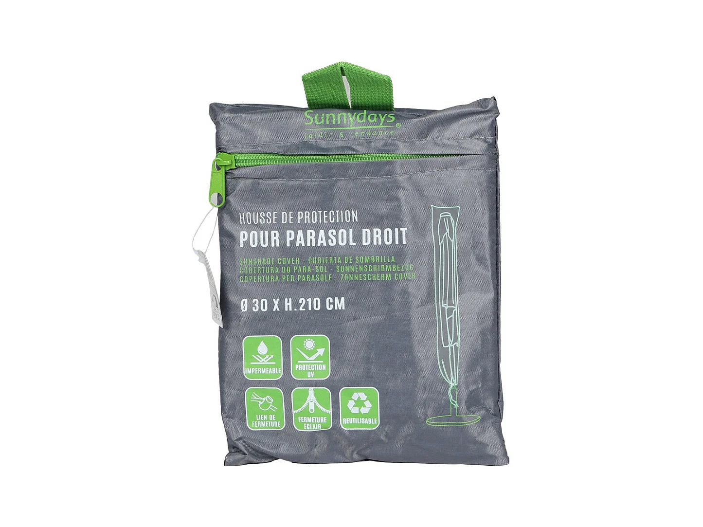 El indispensable verano: Parasol inclinable en color gris claro + funda anti-UV + base de cemento de 25Kg