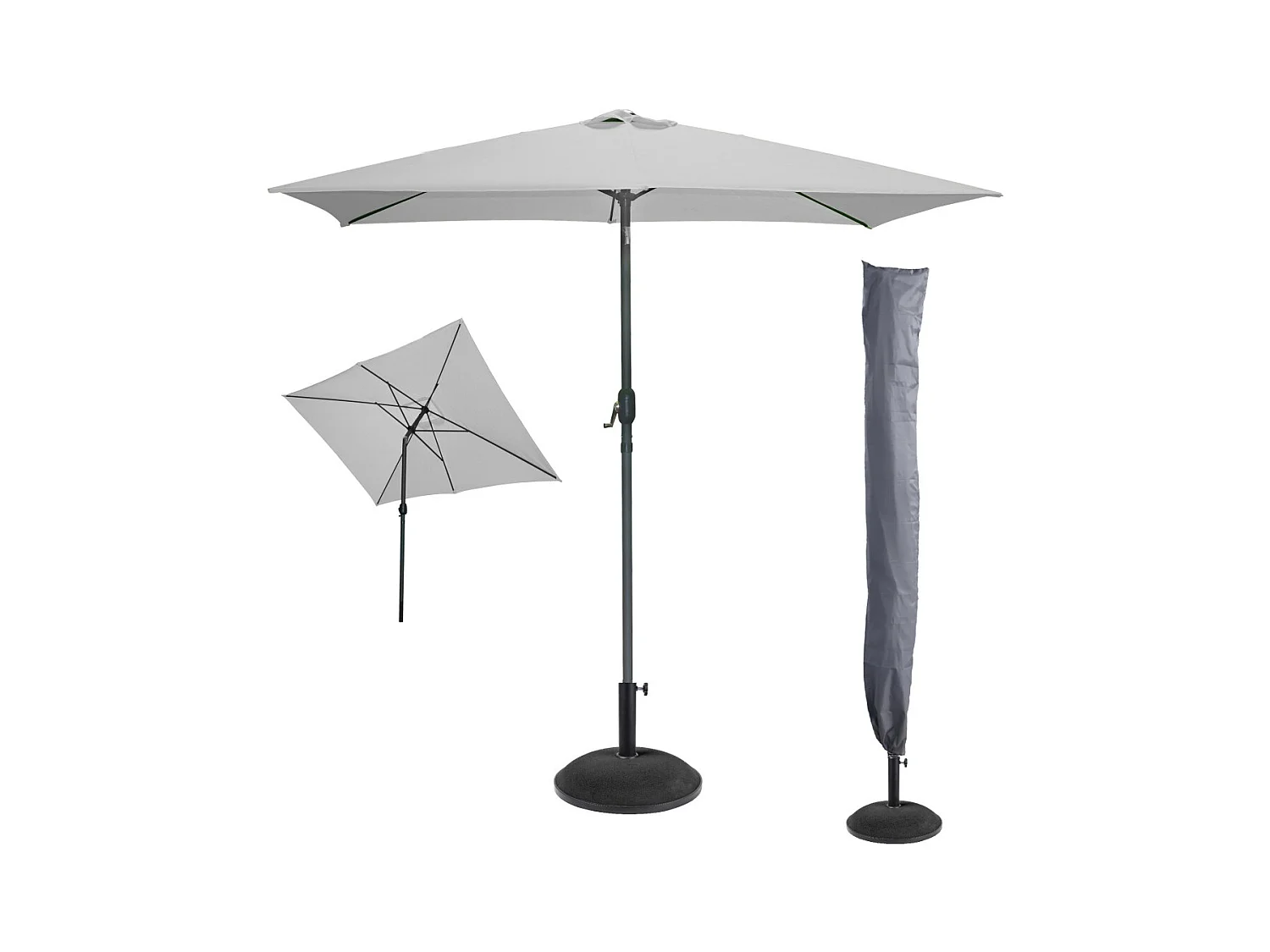 L'indispensable été : Parasol inclinable coloris gris clair + housse anti-UV + pieds en ciment 25Kg