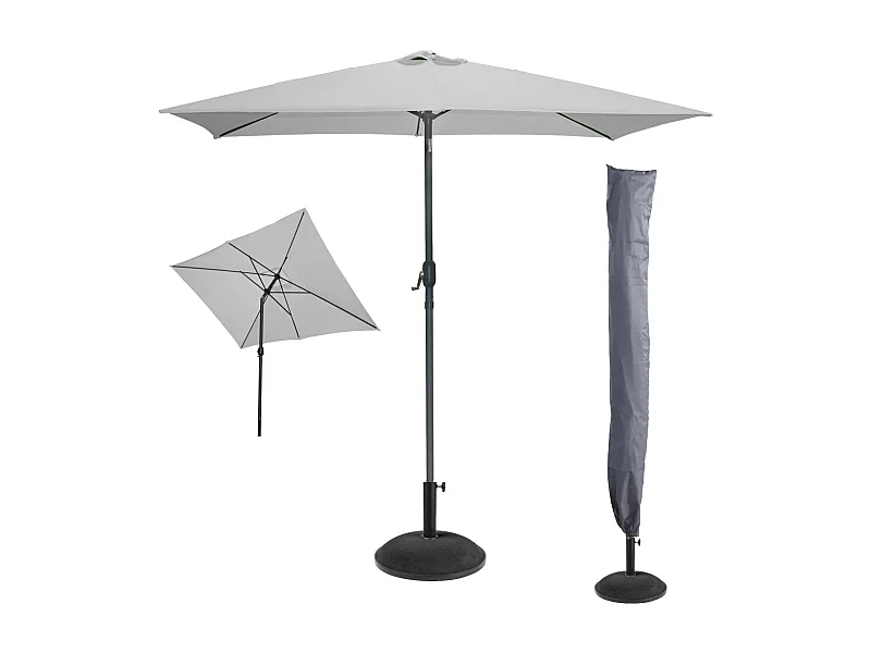 L'indispensable été : Parasol inclinable coloris gris clair + housse anti-UV + pieds en ciment 25Kg