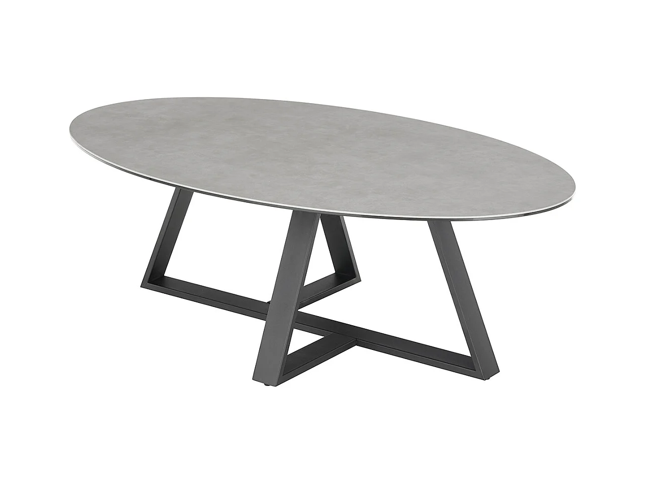 Table basse en verre et céramique coloris gris et métal coloris noir mat -longueur 120 x hauteur 38 x profondeur 70 cm