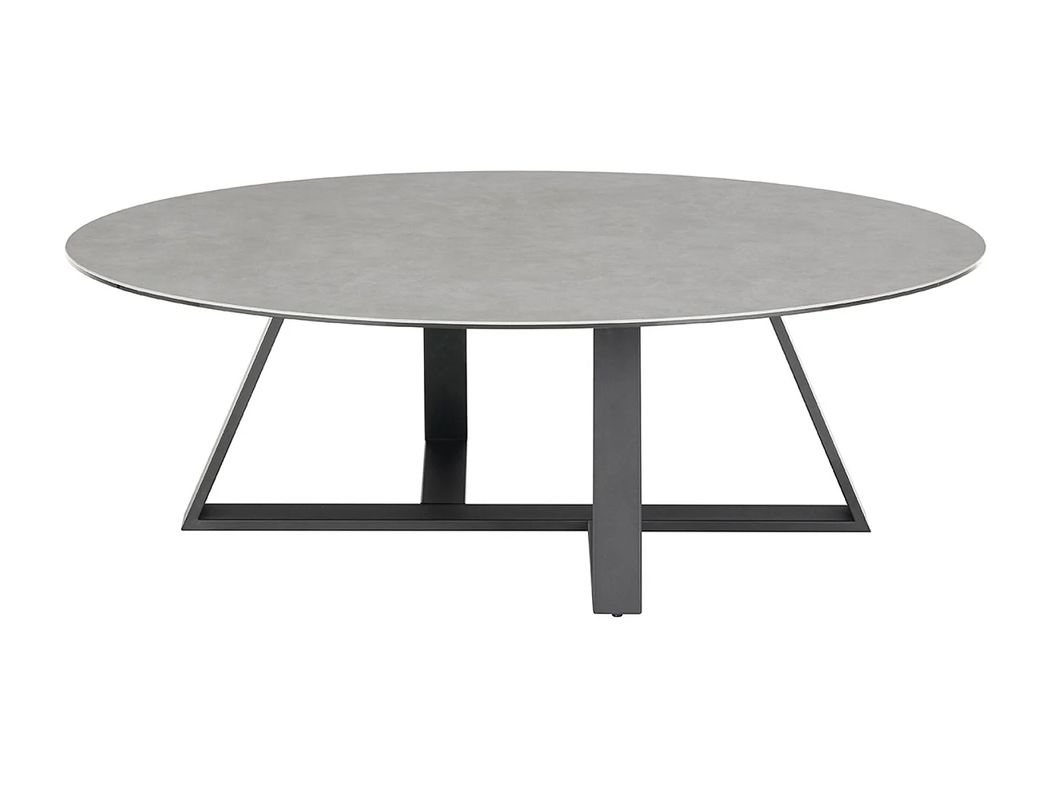 Table basse en verre et céramique coloris gris et métal coloris noir mat -longueur 120 x hauteur 38 x profondeur 70 cm