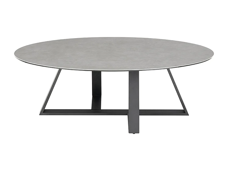 Table basse en verre et céramique coloris gris et métal coloris noir mat -longueur 120 x hauteur 38 x profondeur 70 cm