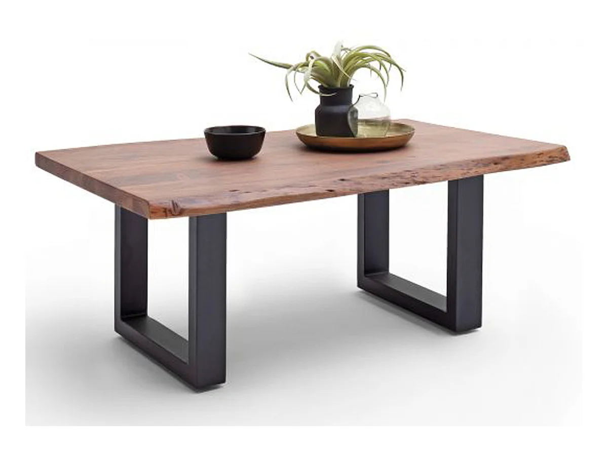 Table basse en bois d'acacia massif noyer et acier anthracite - L.110 x H.45 x P.70 cm