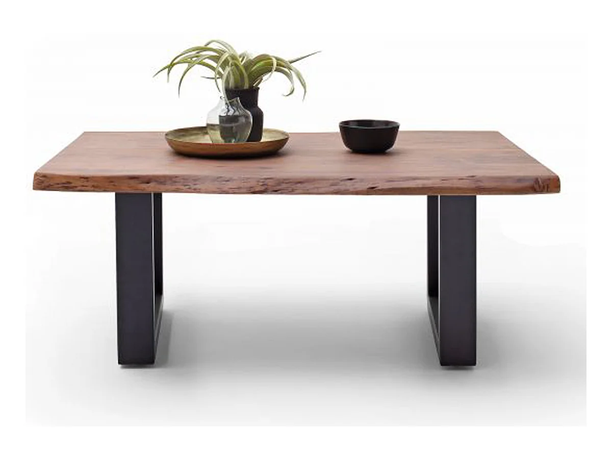 Table basse en bois d'acacia massif noyer et acier anthracite - L.110 x H.45 x P.70 cm
