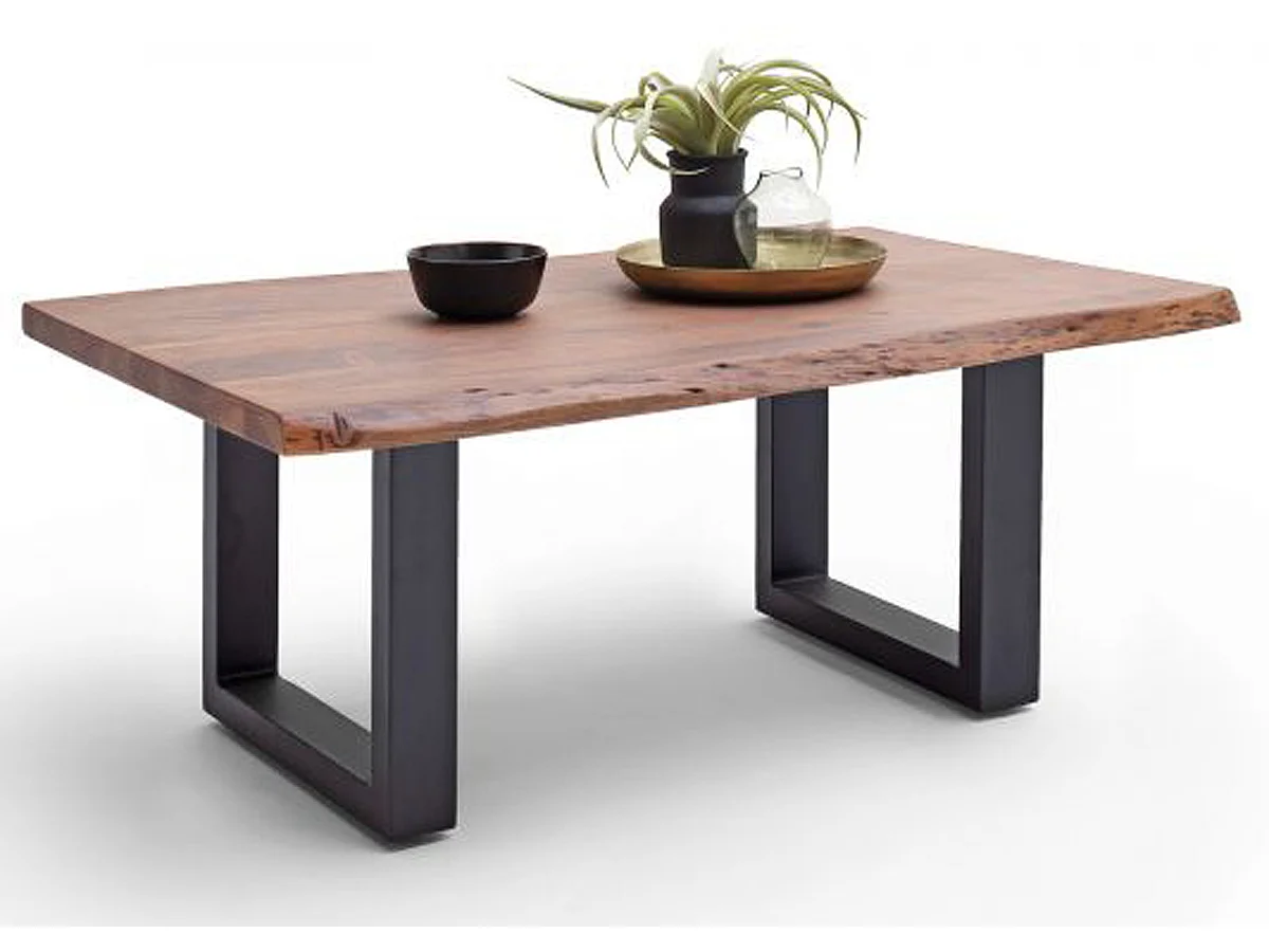 Table basse en bois d'acacia massif noyer et acier anthracite - L.110 x H.45 x P.70 cm