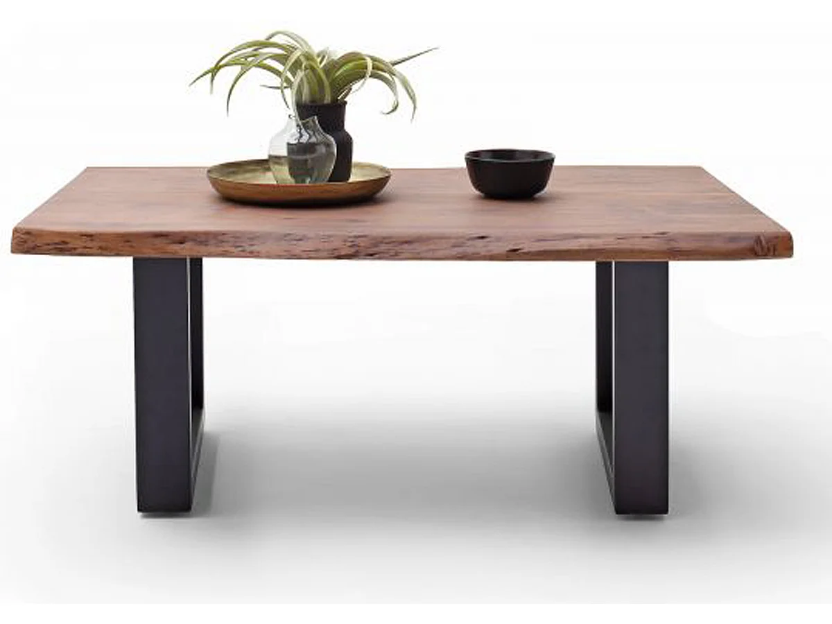 Table basse en bois d'acacia massif noyer et acier anthracite - L.110 x H.45 x P.70 cm