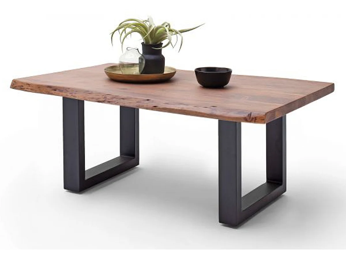Table basse en bois d'acacia massif noyer et acier anthracite - L.110 x H.45 x P.70 cm