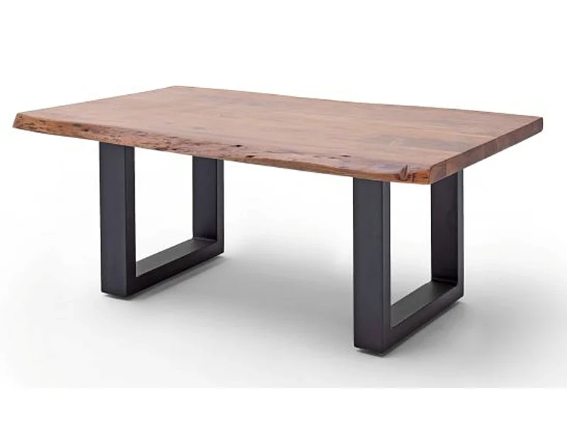 Table basse en bois d'acacia massif noyer et acier anthracite - L.110 x H.45 x P.70 cm
