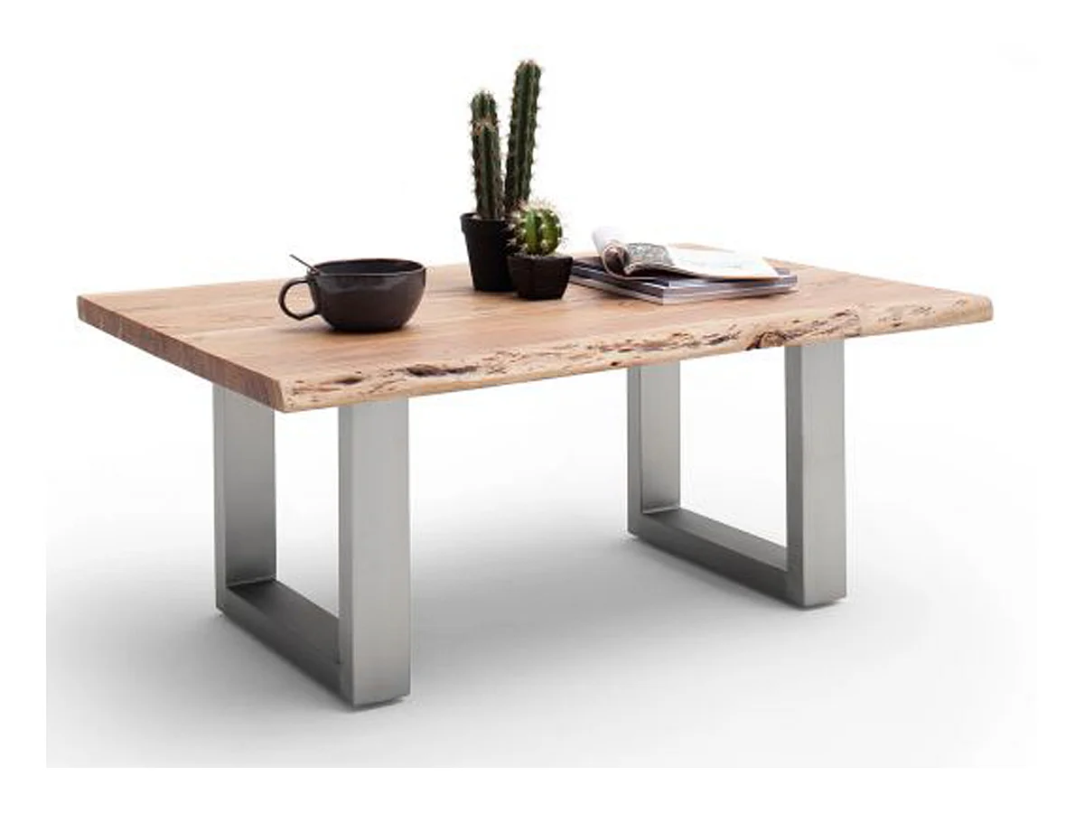 Table basse en bois d'acacia massif naturel et acier inoxydable - L.110 x H.45 x P.70 cm