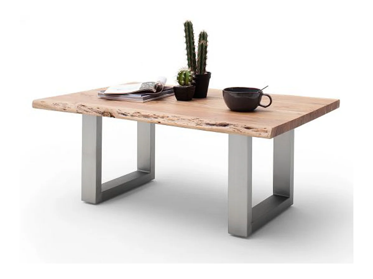 Table basse en bois d'acacia massif naturel et acier inoxydable - L.110 x H.45 x P.70 cm