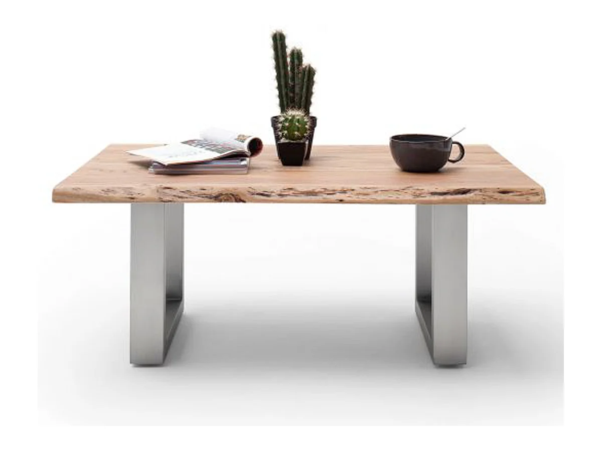 Table basse en bois d'acacia massif naturel et acier inoxydable - L.110 x H.45 x P.70 cm